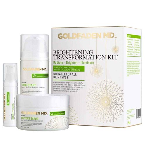 GOLDFADEN MD Brightening Transformation Kit | Advanced Skin Care Regime For Face | Includes Doctors Scrub Microdermabrasion Exfoliator, Pure Start Cleanser & Bright Eyes Eye Cream | 3 Pc Set