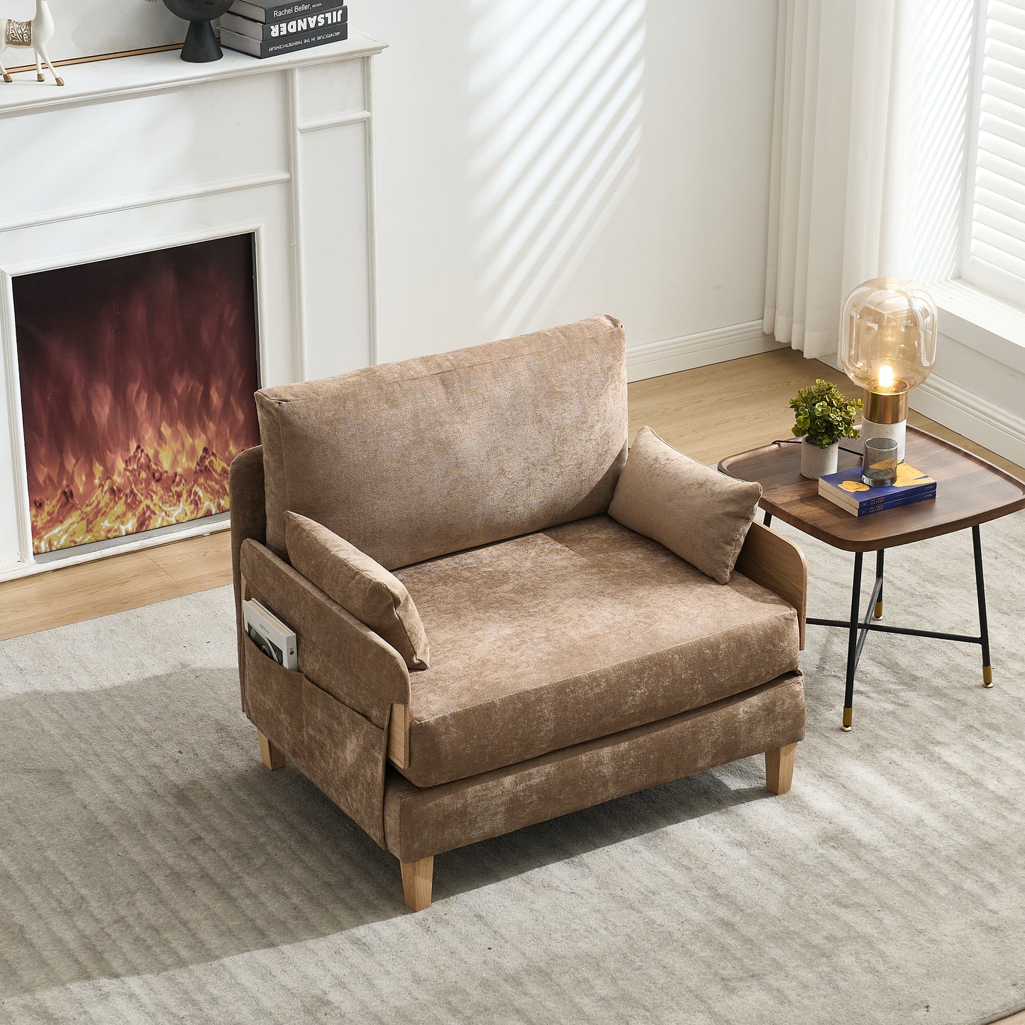 Foldable Sofa Bed Recliner - 3-in-1 Convertible Sleeper, Light Brown