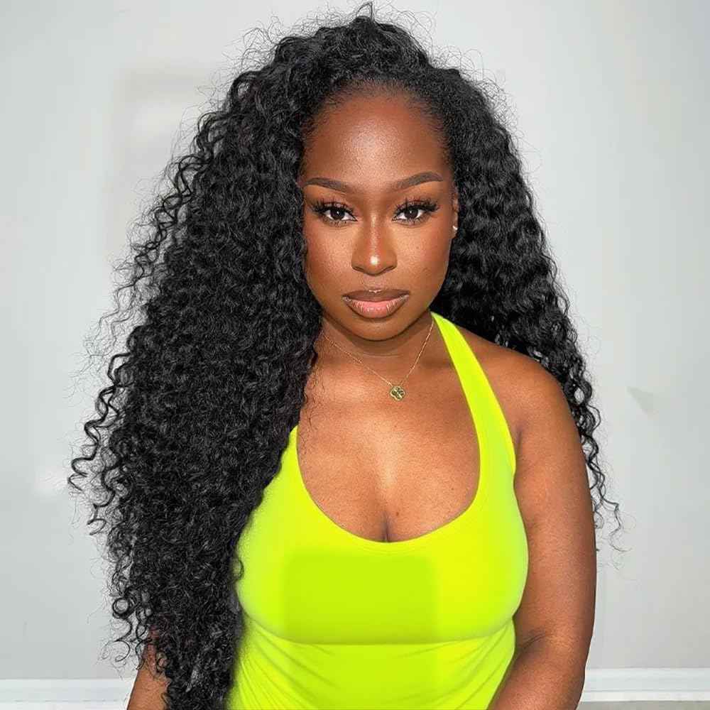 Half Wig Human Hair Water Wave 220% Density 3 In 1 Seamless Flip Over with Adjustable Drawstring 18 Inch Wear Go Glueless Wigs Wet and Wave Curly Half Wigs for Women Headband Wig Beginner Friendly