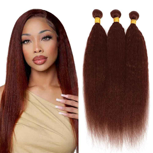 Giginger Brazilian Human Hair Bundles 26 28 30 Inch Brown Copper Red Yaki Wave Bundles Human Hair Unprocessed Virgin Quick Weave Hair for Black Women