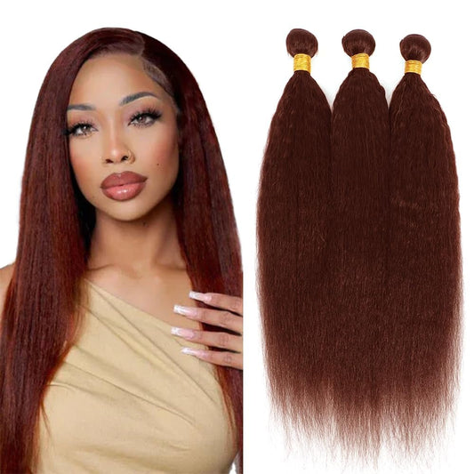 Giginger Brazilian Human Hair Bundles 18 20 22 Inch Brown Copper Red Yaki Wave 3 Bundles Human Hair Unprocessed Virgin Quick Weave Hair for Black Women