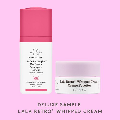 Drunk Elephant A-Shaba Complex Eye Serum with Deluxe Sample - 15ml .1% Retinol Eye Cream - 5ml Lala Retro Whipped Cream - Clean Clinical Skincare - Cruelty-Free - Dermatologist-Tested
