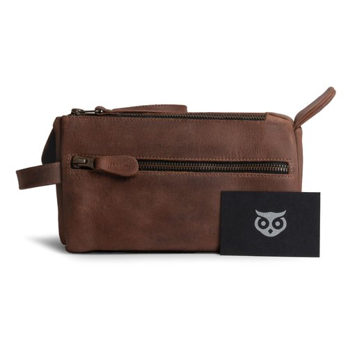 Hide & Drink, Toiletry Bag w/Handles, Hygiene Organizer, Travel Dopp, Razor Case, Bathroom, Shaving, Cosmetic Storage, Travel & Grooming Essentials, Full Grain Leather, Handmade, Bourbon Brown
