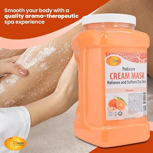 SPA REDI - Body and Foot Cream Mask, Mandarin, 128 Oz - Pedicure Massage for Tired Feet and Body, Hydrating, Fresh Skin - Infused with Hyaluronic Acid, Amino Acids, Panthenol, Comfrey Extract