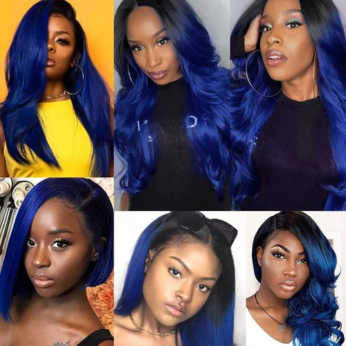 Ombre Blue Body Wave Bundles Black To Blue Human Hair 3 Bundles Brazilian 100% Unprocessed Virgin Extensions Double Weft Bundle 20 22 24 Inch
