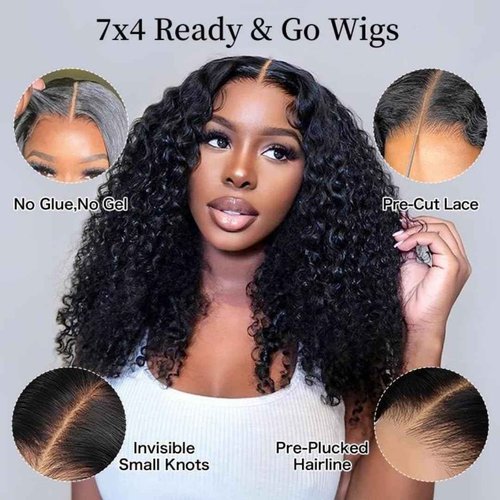 WestKiss Curly Wigs Human Hair Lace Front Wigs Kinky Curly 4x7 Closure Wig Pre Cut Lace Ready To Go Glueless Wigs Human Hair Bleached Knots Pre Plucked Human Hair Lace Front Wig 14 Inch