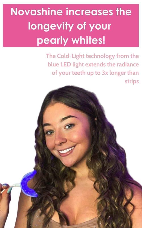 Novashine Professional Teeth Whitening Kit: Advanced Blue LED Light, Concentrated Peroxide Gel, Smartphone Adapter, Travel Bag