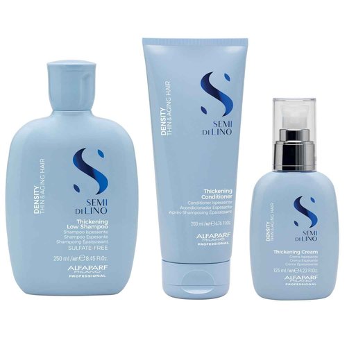 Alfaparf Milano Semi di Lino Density Gift Set for Fine, Thin and Aging Hair - Sulfate Free Shampoo, Conditioner and Thickening Cream - Thickens, Replumps and Revitalizes Fine Hair