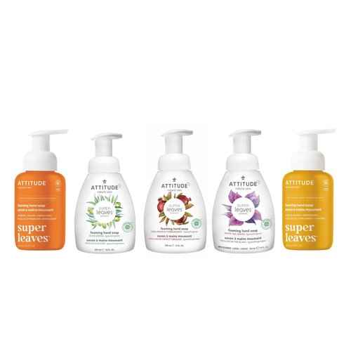 Bundle of 5 ATTITUDE Foaming Hand Soap, EWG Verified, Dermatologically Tested, Plant and Mineral-Based, Vegan, 10 Fl Oz, Lemon Leaves, Olive Leaves, Red Vine Leaves, White Tea Leaves and Orange Leaves