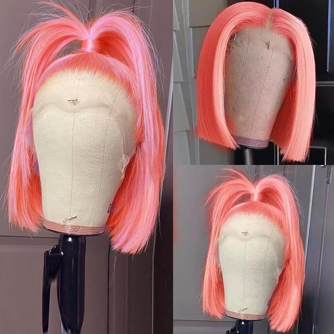 13X4 Straight HD Transparent Pink Bob Lace Front Wigs Human Hair Blunt Cut Bob Wig for Black Women Wear and Go Glueless Pink Bob Wig Human Hair Pre Cut Bob Lace Frontal Wig With Baby Hair 16 Inch