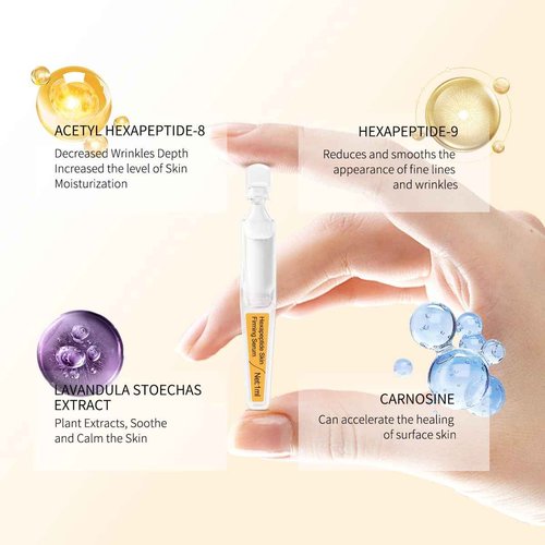 BACHERI Skin Firming Serum with Acetyl Hexapeptide-8, Hexapeptide-9, Carnosine - Moisturizing, Hydrating and Antioxidant for Fine Lines, 30 Pcs/Box Ampoules