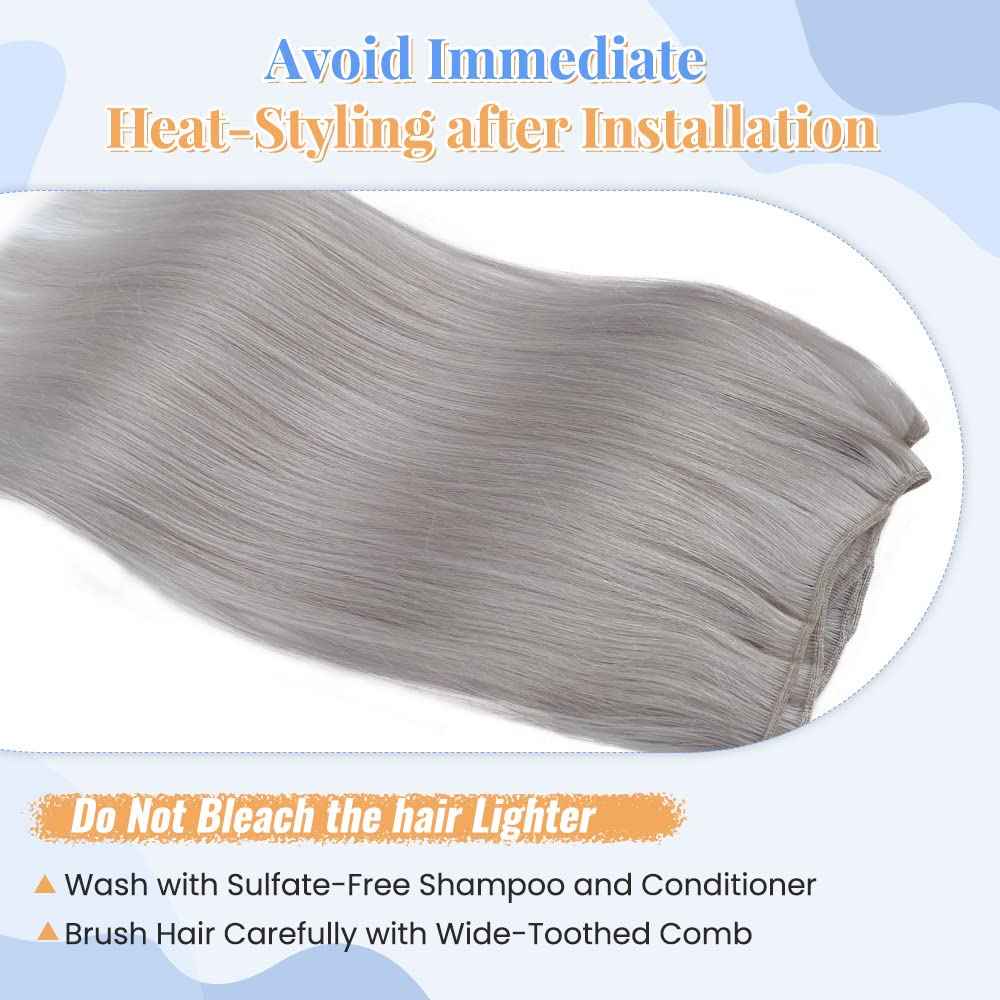 24Inch Silver Grey Human Hair Bundles 120Gram 100% Brazilian Silky Straight Sew in Extensions Double Weft Grey Human Hair Bundles for Women Hand Tied Weft Hair Extensions Silver Sew in Hair Bundles