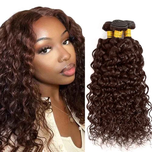 #4 Brown Bundles Human Hair Water Wave Bundles 34 34 34 Inch Chocolate Unprocessed Brazilian Virgin Hair 3 Bundle 50 Gram Per Bundle Deals Quick Weave Hair Extensions