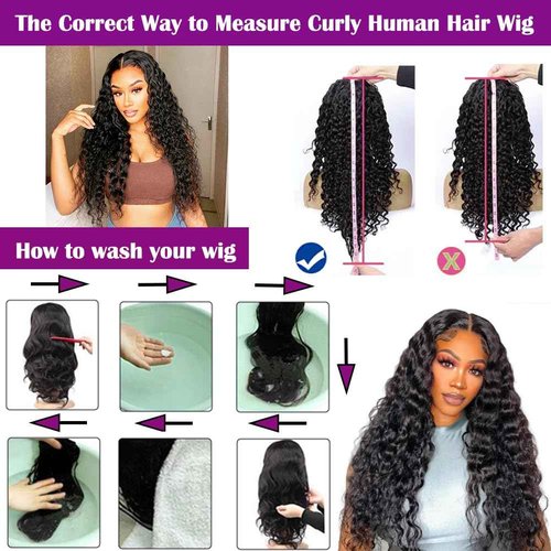 DaXunDi Deep Wave Lace Front Wigs Human Hair Pre Plucked 13x6 Curly Human Hair Wig 200% Density Wet and Wavy Hd Lace Front Wigs Curly Brazilian Black Deep Wave Wigs for Women Human Hair(24 Inch)