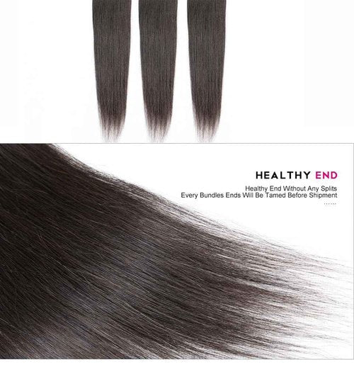 Human Hair 3 Bundles with Closure Straight 100% Unprocessed Virgin Brazilian Hair Bundles with 4x4 Lace Closure Free Part, Double Weft 10A Hair Weave Extensions, Natural Black Color (20" 20" 20" + 14" Closure)