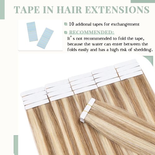 Rich Choices Tape in Hair Extensions Human Hair, 40pcs 100g 100% Remy Tape Hair Extensions Real Human Hair,Seamless Tape in Hair Extension 16 Inch #12P613 Golden Brown Highlighted Bleach Blonde