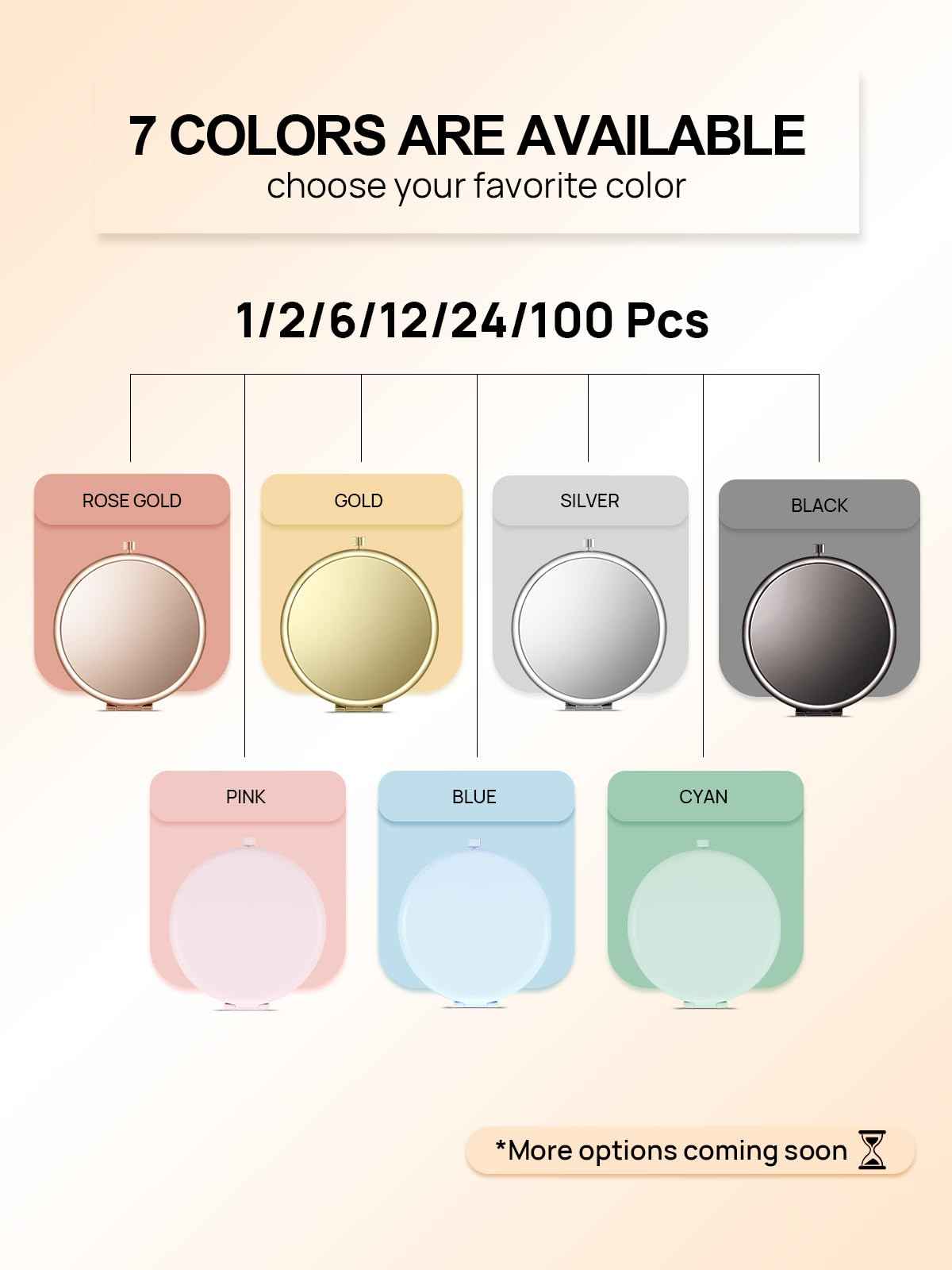 Getinbulk Compact Mirror for Purse, Set of 24 Double-Sided 1X/2X Magnifying Metal Pocket Makeup Mirrors(Round, Rose Gold)