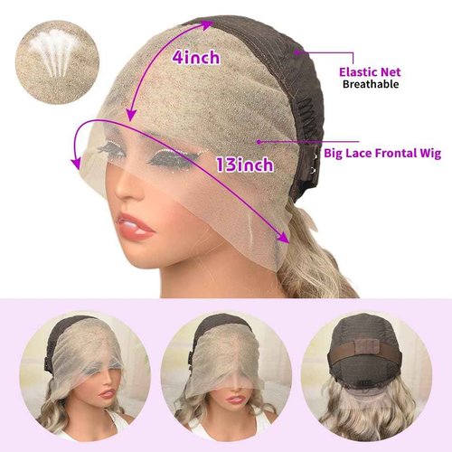 Ash Blonde Bob Wig Human Hair 13x4 HD Lace Front Wigs Human Hair 180% Density Loose Body Wave Lace Frontal Human Hair Wigs Glueless Blonde Colored Body Wave Bob Wig Pre Plucked for Women 14 Inch