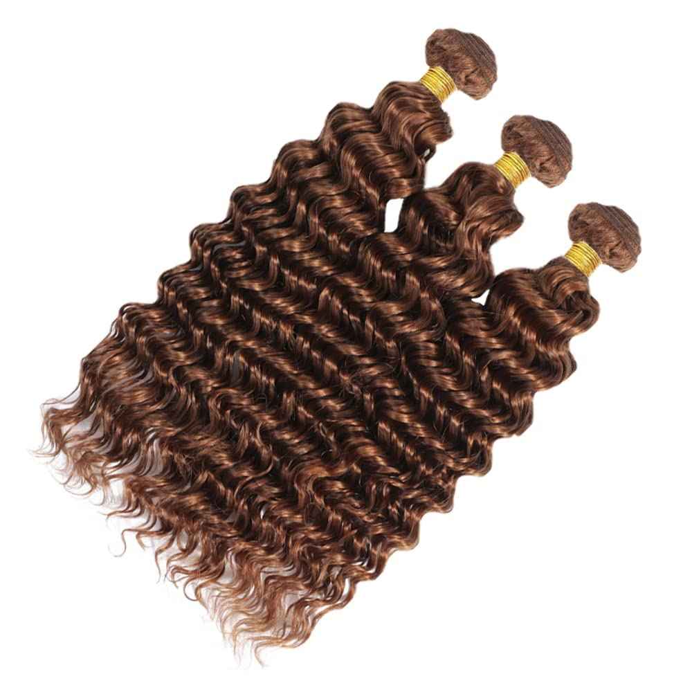 26 28 30 Inch Light Brown Human Hair Bundles Color 30 Deep Wave Bundles Brazilian Virgin Remy Hair Extensions Brown Loose Deep Wave Bundle For Black Women