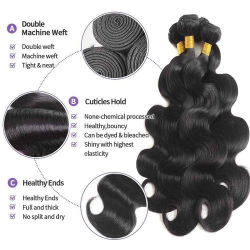 Bundles Human Hair Body Wave 18 20 22 24 Inch Human Hair Bundles Quick Weave 100% Unprocessed Brazilian Virgin Hair for Black Women
