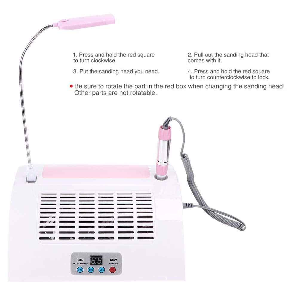 5 in 1 Nail Dust Collector with Drill, 60W Multi-Functional Nail Grinding Machine, Cleaner, Manicure Light, Hand Rest Pillow for Salon, Home Manicure, Pedicure (US)