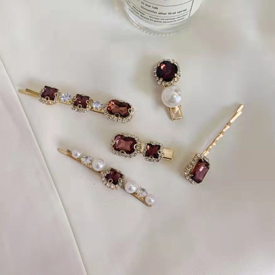 Vintage Rhinestone Hair Clips Set of 5
