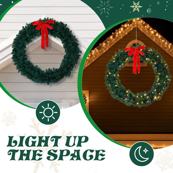 60-Inch Pre-Lit Christmas Wreath with Remote Control & Dimming