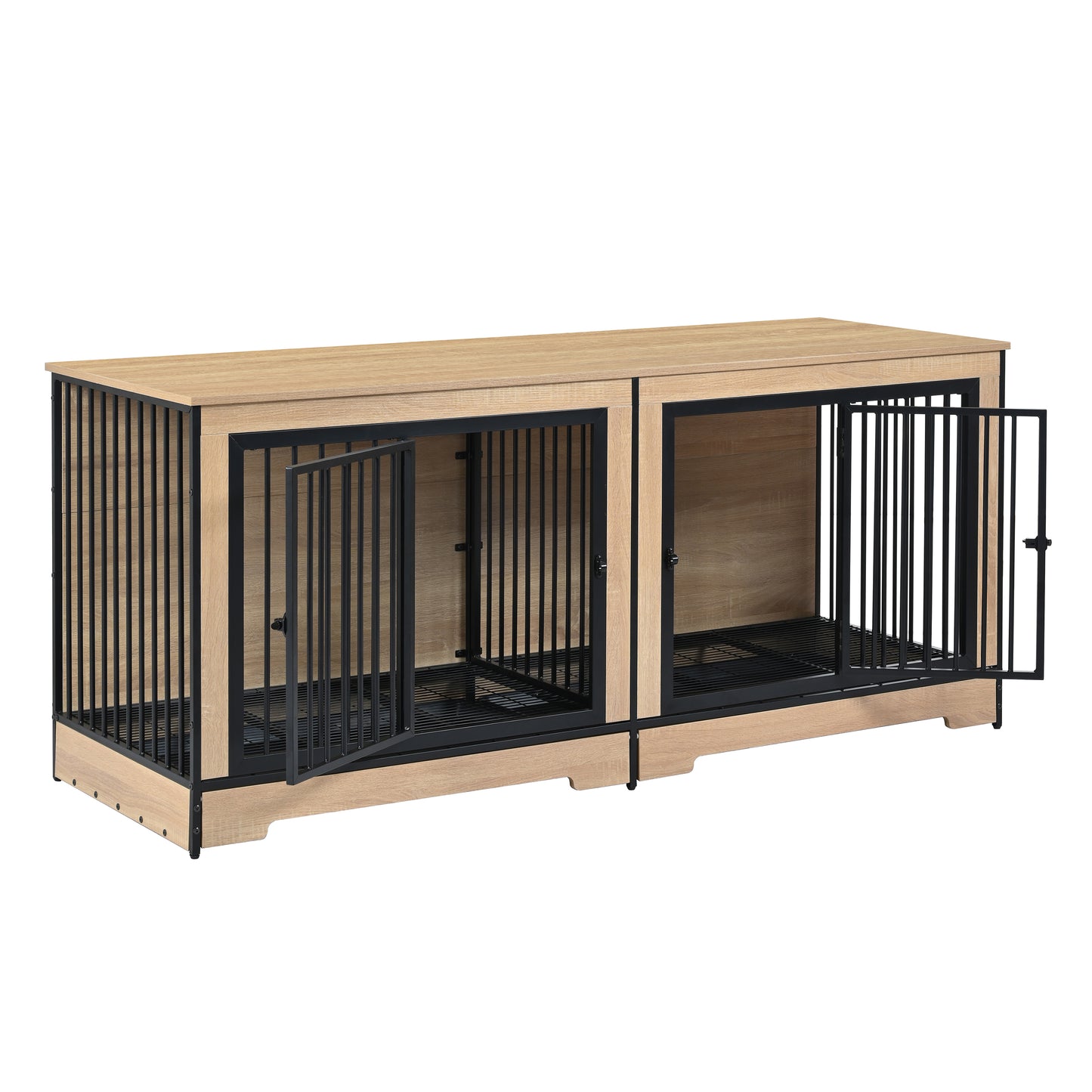 XL Large Double Dog Crate Furniture with Tray - Black & Natural