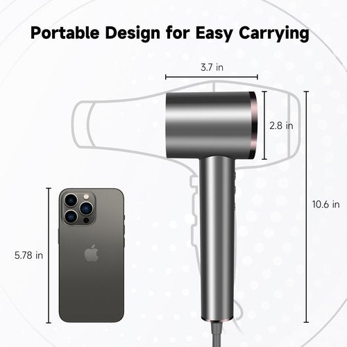 Hair Dryer with Diffuser, 150000RPM Professional High-Speed Negative Ionic Care Blow Dryer, Heat-Control, Fast Drying, Low Noise with Magnetic Diffuser and Nozzle for Women & Men, HD Display (Gray B)