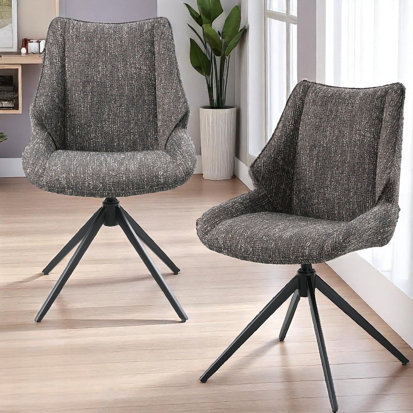 Malika Brown Gray Chenille Swivel Side Chair - Set of 2