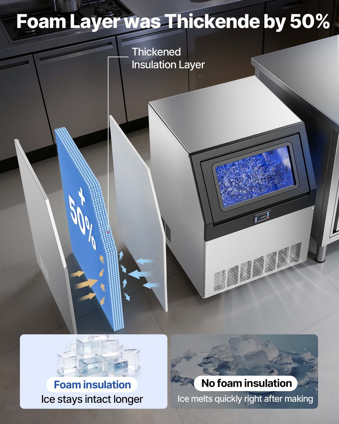 Commercial Ice Maker Machine 440 lbs/24h with 85 lbs Storage - Stainless Steel