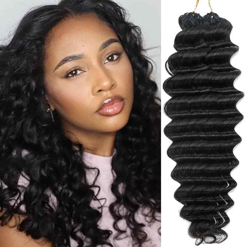 Ssawhair Deep Wave Crochet Human Hair Knotless Pre-Separated Deep Curly Human Hair With String Pre-Looped Reusable Feather Crochet Hair Extensions 16Inch 60g 50Strands