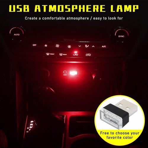 Augeny 4 PCS USB LED Car Interior Atmosphere Lamp, Plug-in USB Decor Night Light, Portable Auto Ambient Lighting Kit, Universal Vehicle Interior Accessories for Most Cars (2 Red+2 Ice Blue)