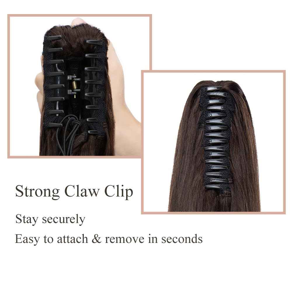 MY-LADY Ponytail Extension Human Hair Claw Clip in Ponytail Hair Extension Long Straight Pony Tail Hair Extensions Real Human Hair for Women Dark Brown 14 Inch 105g