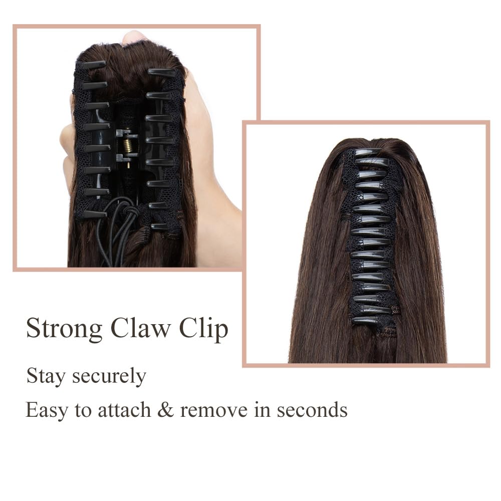 MY-LADY Ponytail Extension Human Hair Claw Clip in Ponytail Hair Extension Straight Pony Tail Hair Extensions Real Human Hair for Women Dark Brown 20 Inch 120g