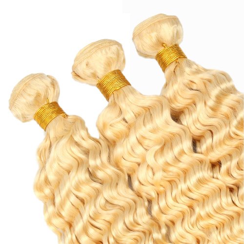 #613 Blonde Bundles Deep Wave Bundles Human Hair 30 32 34 Inch Unprocessed Brazilian Virgin Weave Hairs Honey Blonde 3 Bundle 50 Gram Per Bundle Human Hair Extensions