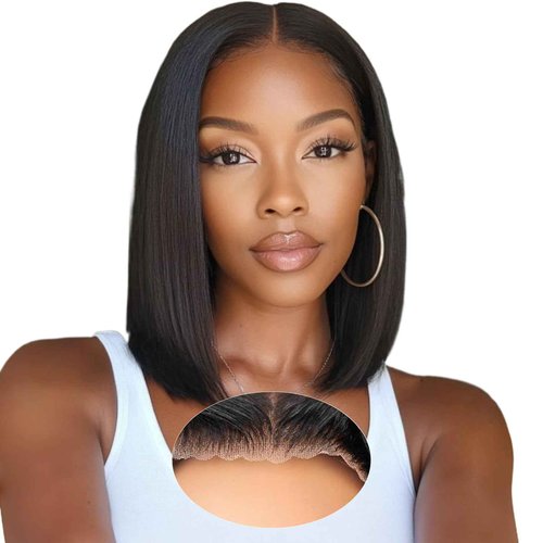 5x5 Wear and Go Glueless Bob Wig Human Hair HD Lace Closure Straight Bob Wig for Beginners 12 Inch Short Bob Glueless Wigs 220% Density Pre Cut Free Part for Women