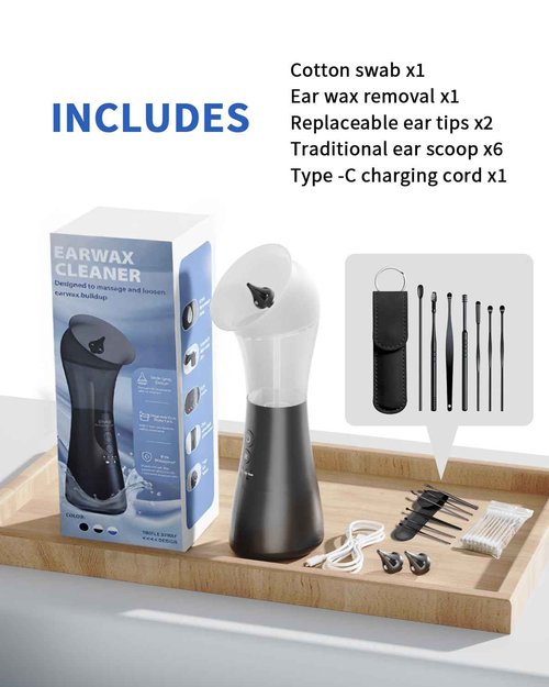 Electric Ear Wax Removal Kit with Integrated Waste Tank, Safe Water Ear Cleaner with Temperature Sensor, 4 Pressure Modes for Varying Earwax Levels – Effective Smart Ear Cleaning for Family Use