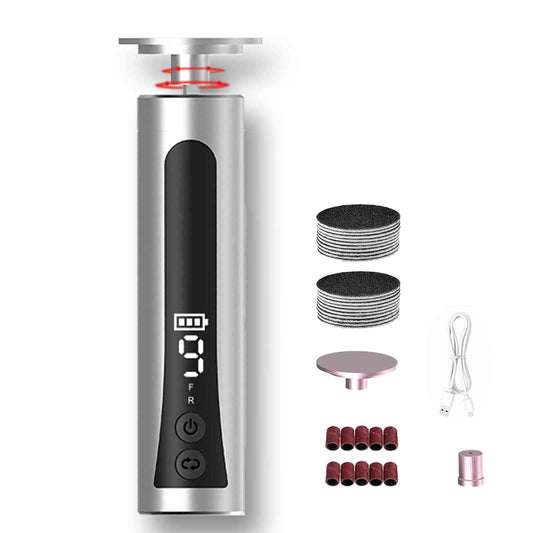 2 in 1 Electric Foot Callus Remover - with Nail Drill File, Aluminum Alloy, 11000RPM, 9 Speeds, with Digital Display, 10 Grinding Heads & 20pcs Sandpaper Discs,Cordless Rechargeable(Silver)