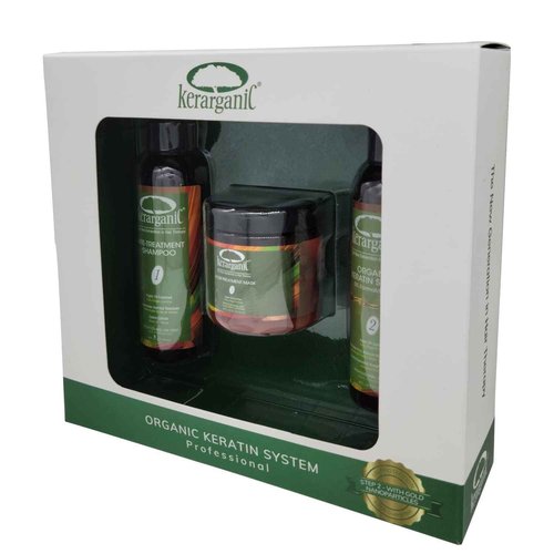 KERARGANIC Formaldehyde-Free Keratin System DIY Set: Pre-Treatment Shampoo, Hair Treatment, Post-Treatment Mask with Argan Oil - (4oz each)