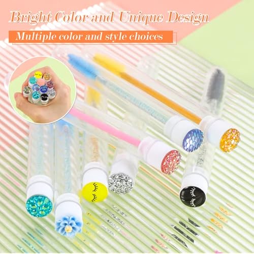 60 Pcs Colorful Lash Disposable Mascara Brushes Diamond Eyelash Spoolies Makeup Brush Mascara Wand in Sanitary Tube Lash Supplies
