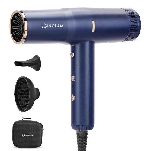 Diffuser Hair Dryer, IG INGLAM Professional Blow Dryer 110,000 RPM High Speed Brushless Motor Negative Ion Low Noise,3 Heat Settings & 3 Speed & Cold Settings, Compact Salon Ionic Hair Dryer
