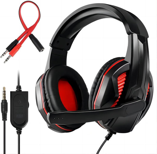 3.5mm Port Wired Gaming Headset with Mic Volume Control,Stereo Bass Noise Isolation for PS4 New Xbox One PSP PC Laptop Tablet Cellphones,Black&Red