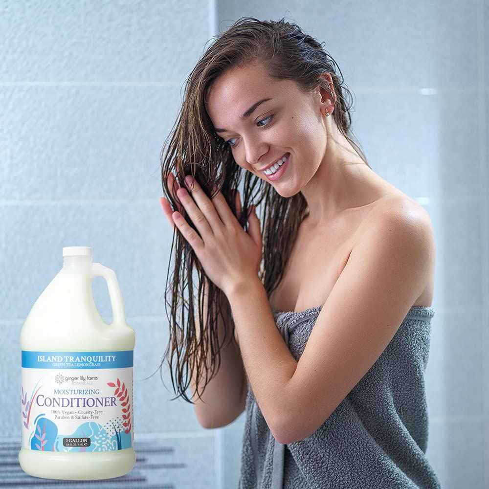 Ginger Lily Farms Botanicals Moisturizing Conditioner for Dry Hair, Island Tranquility, 100% Vegan & Cruelty-Free, Green Tea Lemongrass Scent, 1 Gallon Refill (Pack of 4)