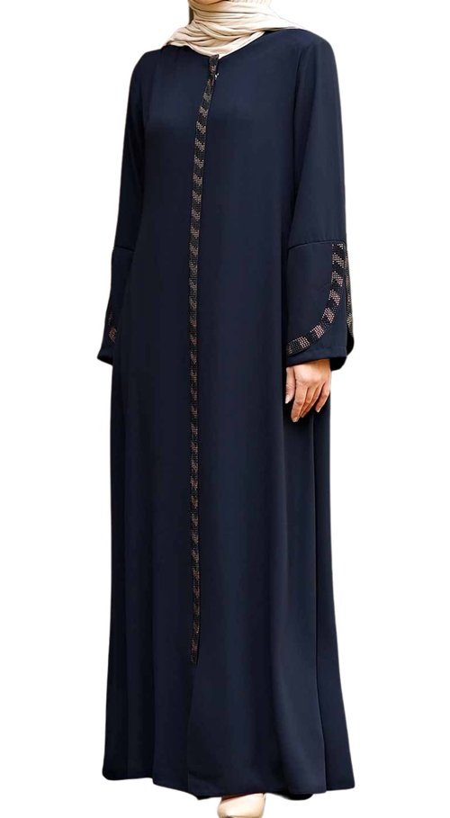 istanbul styles Women's Abaya Long Sleeve Open Quarry Floor Length Zipper Floor Length Turkish Islamic Fashion (Navy Bule, XX-Large)