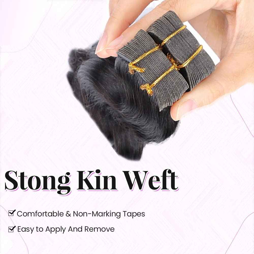 24 Inches Long Body Wave Tape in Hair Extensions 100Gram Human Hair Invisible Tape Ins Natural Black for Black Women Real Hair Tape in Extensions 40Pcs Double Sided Tapes Hair Extension