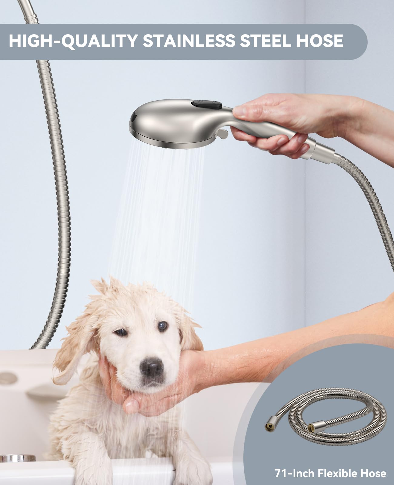 JDO Shower Head with Handheld, High Pressure Handheld Shower Head 9 Settings, Detachable Shower Head Set with Stainless Steel Hose and Shower Bracket (Brushed Nickel)