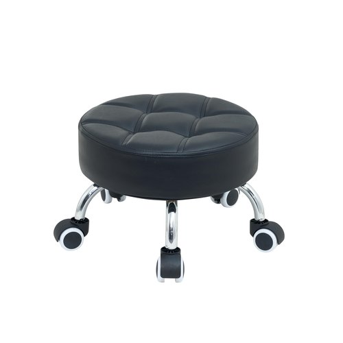 McDooFly Low Height Rolling Stool with Wheels - Heavy Duty 360° Swivel Low Stool Chair with Thickened Cushion Round Roller Seat Stools for Garage Shop Kitchen Home Office Salon Pedicure (Black)
