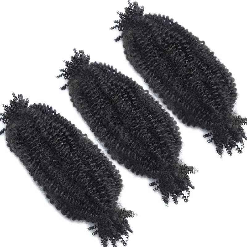 Human Hair Springy Twist Hair Extensions Afro Kinky Bulk Hair 100% Human Hair Twist Crochet Braiding Hair Springy Afro Twist Hair Extensions Natural Color For Black Women 14 Inch 100g