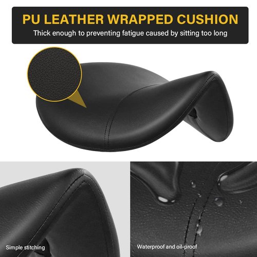 WKWKER Heavy Duty Saddle Rolling Stool With Wheels - Hydraulic Swivel Adjustable Chair, Ergonomic Thick Leather Seat for Kitchen, Drafting, Lab, Office, Salon, Message - Black